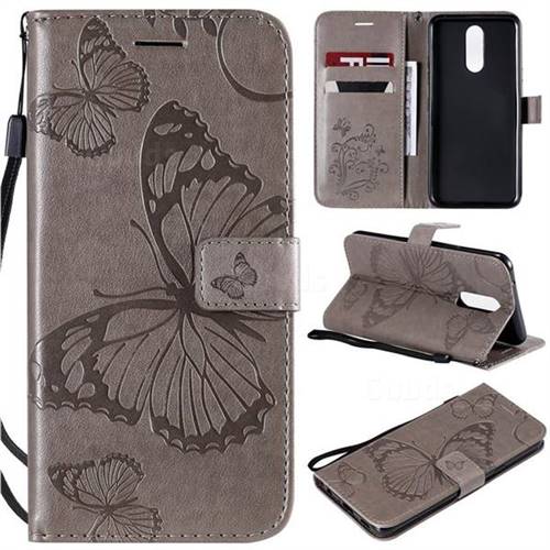 Embossing 3D Butterfly Leather Wallet Case for LG K40 (LG K12+, LG K12 Plus) - Gray
