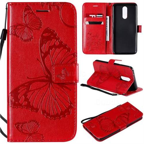 Embossing 3D Butterfly Leather Wallet Case for LG K40 (LG K12+, LG K12 Plus) - Red