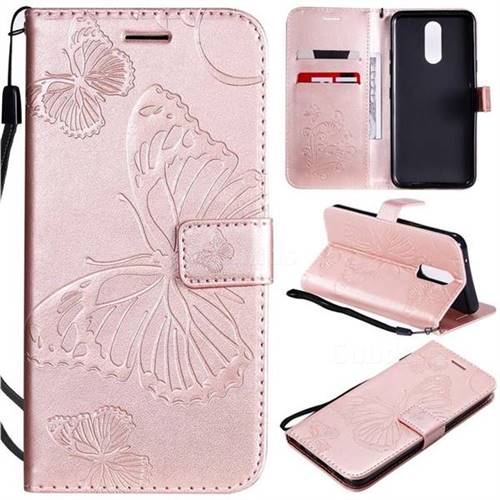 Embossing 3D Butterfly Leather Wallet Case for LG K40 (LG K12+, LG K12 Plus) - Rose Gold