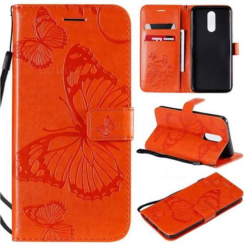 Embossing 3D Butterfly Leather Wallet Case for LG K40 (LG K12+, LG K12 Plus) - Orange