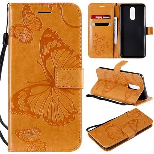 Embossing 3D Butterfly Leather Wallet Case for LG K40 (LG K12+, LG K12 Plus) - Yellow