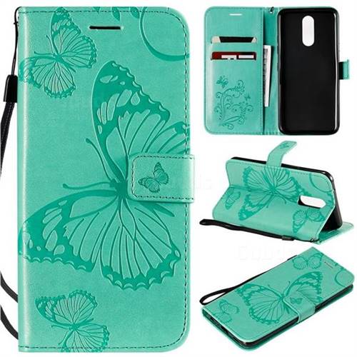 Embossing 3D Butterfly Leather Wallet Case for LG K40 (LG K12+, LG K12 Plus) - Green