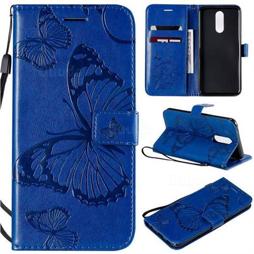 Embossing 3D Butterfly Leather Wallet Case for LG K40 (LG K12+, LG K12 Plus) - Blue