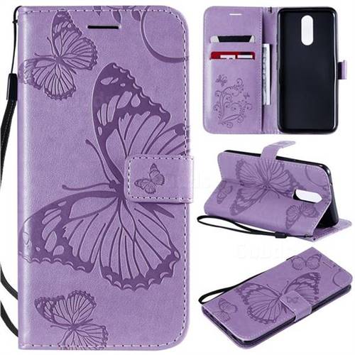 Embossing 3D Butterfly Leather Wallet Case for LG K40 (LG K12+, LG K12 Plus) - Purple