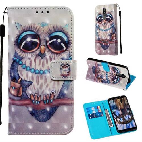 Sweet Gray Owl 3D Painted Leather Wallet Case for LG K40 (LG K12+, LG K12 Plus)