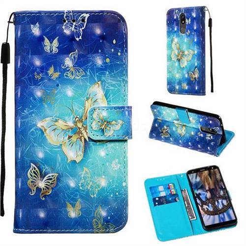 Gold Butterfly 3D Painted Leather Wallet Case for LG K40 (LG K12+, LG K12 Plus)