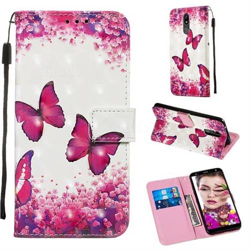 Rose Butterfly 3D Painted Leather Wallet Case for LG K40 (LG K12+, LG K12 Plus)