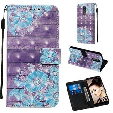 Blue Flower 3D Painted Leather Wallet Case for LG K40 (LG K12+, LG K12 Plus)