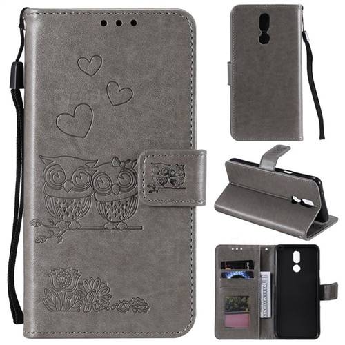 Embossing Owl Couple Flower Leather Wallet Case for LG K40 (LG K12+, LG K12 Plus) - Gray