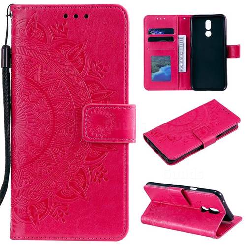 Intricate Embossing Datura Leather Wallet Case for LG K40 (LG K12+, LG K12 Plus) - Rose Red