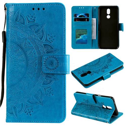 Intricate Embossing Datura Leather Wallet Case for LG K40 (LG K12+, LG K12 Plus) - Blue