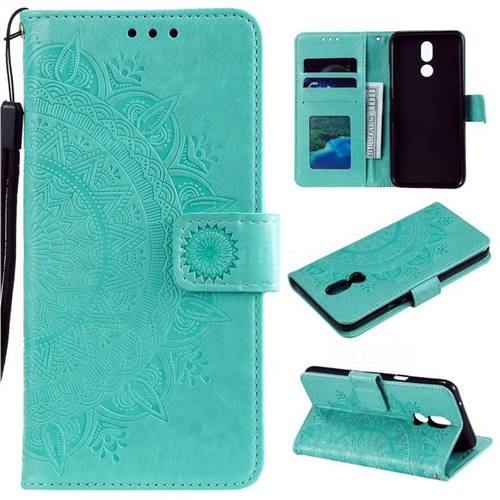 Intricate Embossing Datura Leather Wallet Case for LG K40 (LG K12+, LG K12 Plus) - Mint Green