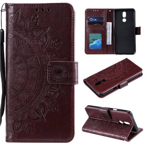 Intricate Embossing Datura Leather Wallet Case for LG K40 (LG K12+, LG K12 Plus) - Brown