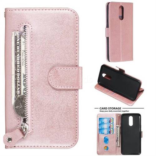 Retro Luxury Zipper Leather Phone Wallet Case for LG K40 (LG K12+, LG K12 Plus) - Pink