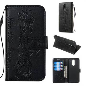 Embossing Tiger and Cat Leather Wallet Case for LG K40 (LG K12+, LG K12 Plus) - Black
