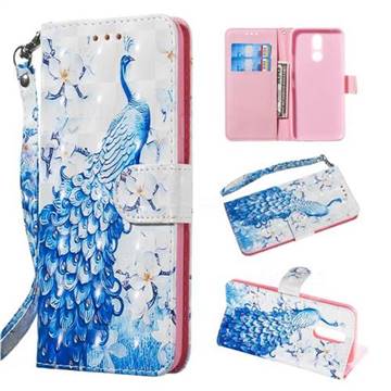 Blue Peacock 3D Painted Leather Wallet Phone Case for LG K40 (LG K12+, LG K12 Plus)