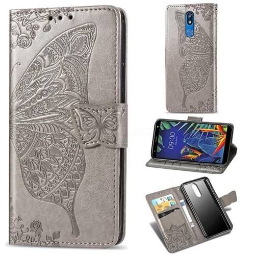 Embossing Mandala Flower Butterfly Leather Wallet Case for LG K40 (LG K12+, LG K12 Plus) - Gray