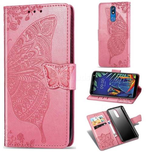 Embossing Mandala Flower Butterfly Leather Wallet Case for LG K40 (LG K12+, LG K12 Plus) - Pink