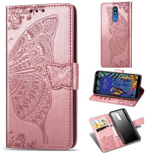 Embossing Mandala Flower Butterfly Leather Wallet Case for LG K40 (LG K12+, LG K12 Plus) - Rose Gold