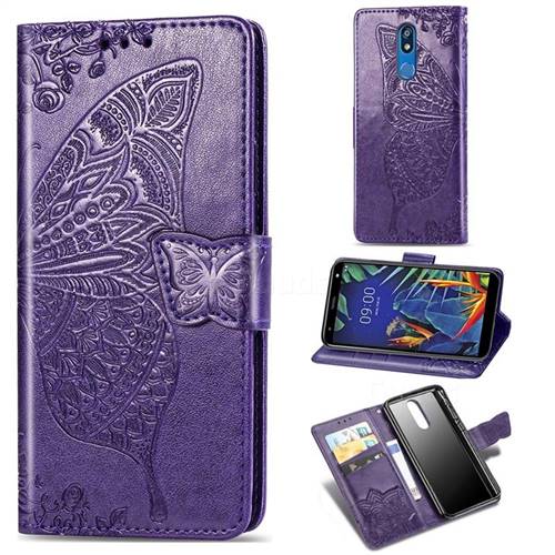 Embossing Mandala Flower Butterfly Leather Wallet Case for LG K40 (LG K12+, LG K12 Plus) - Dark Purple