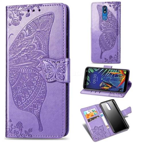 Embossing Mandala Flower Butterfly Leather Wallet Case for LG K40 (LG K12+, LG K12 Plus) - Light Purple