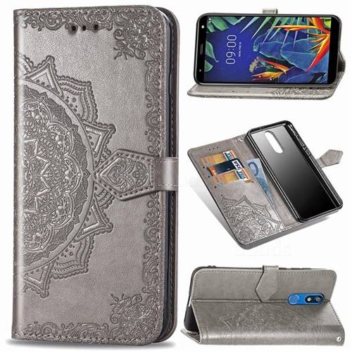 Embossing Imprint Mandala Flower Leather Wallet Case for LG K40 (LG K12+, LG K12 Plus) - Gray