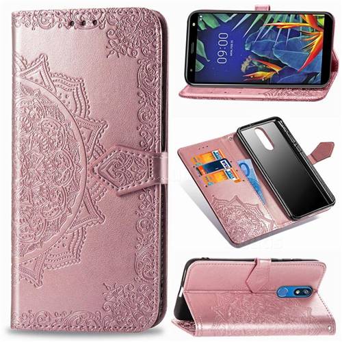 Embossing Imprint Mandala Flower Leather Wallet Case for LG K40 (LG K12+, LG K12 Plus) - Rose Gold