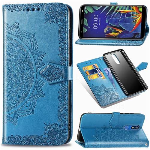 Embossing Imprint Mandala Flower Leather Wallet Case for LG K40 (LG K12+, LG K12 Plus) - Blue