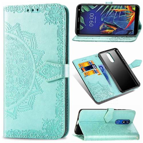 Embossing Imprint Mandala Flower Leather Wallet Case for LG K40 (LG K12+, LG K12 Plus) - Green