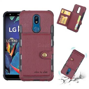 Brush Multi-function Leather Phone Case for LG K40 (LG K12+, LG K12 Plus) - Wine Red