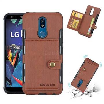 Brush Multi-function Leather Phone Case for LG K40 (LG K12+, LG K12 Plus) - Brown