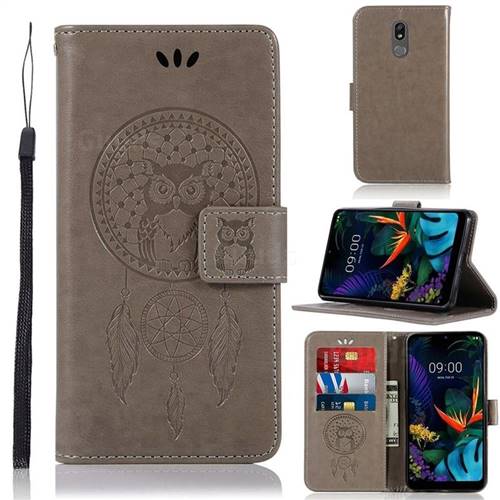 Intricate Embossing Owl Campanula Leather Wallet Case for LG K40 (LG K12+, LG K12 Plus) - Grey