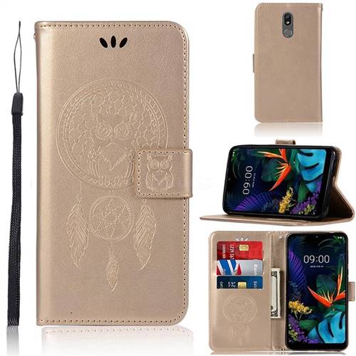 Intricate Embossing Owl Campanula Leather Wallet Case for LG K40 (LG K12+, LG K12 Plus) - Champagne