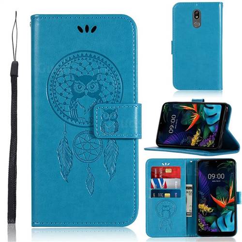 Intricate Embossing Owl Campanula Leather Wallet Case for LG K40 (LG K12+, LG K12 Plus) - Blue