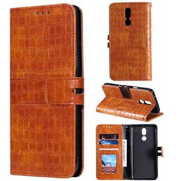 Luxury Crocodile Magnetic Leather Wallet Phone Case for LG K40 (LG K12+, LG K12 Plus) - Brown