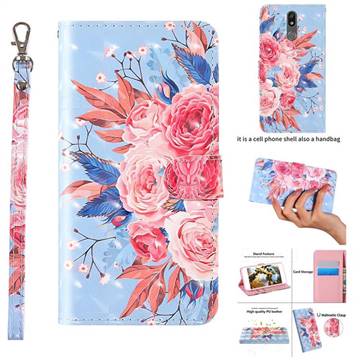 Rose Flower 3D Painted Leather Wallet Case for LG K40 (LG K12+, LG K12 Plus)
