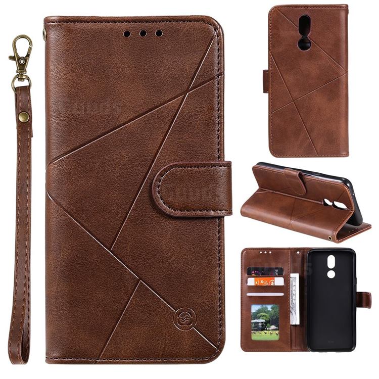 Embossing Geometric Leather Wallet Case for LG K40 (LG K12+, LG K12 Plus) - Brown