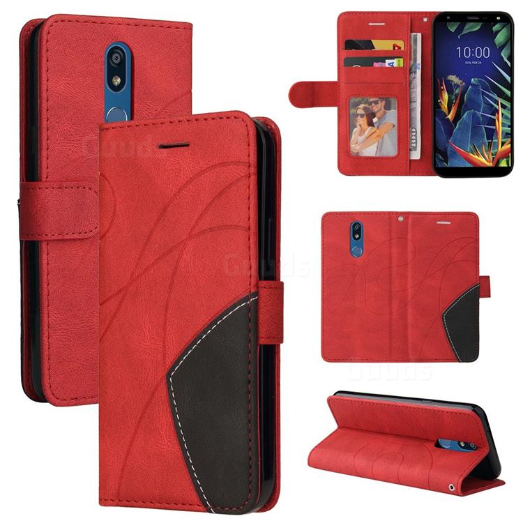 Luxury Two-color Stitching Leather Wallet Case Cover for LG K40 (LG K12+, LG K12 Plus) - Red