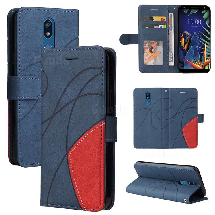 Luxury Two-color Stitching Leather Wallet Case Cover for LG K40 (LG K12+, LG K12 Plus) - Blue