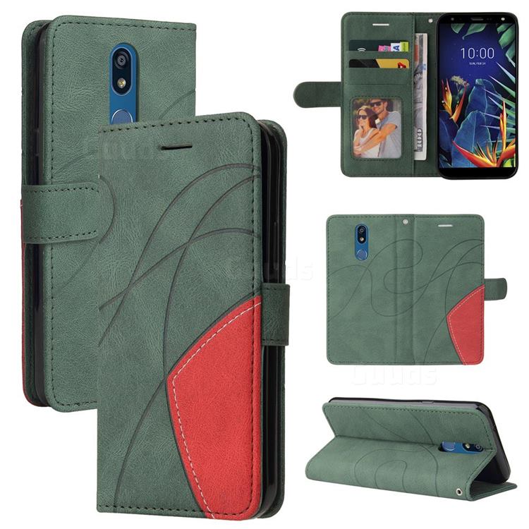 Luxury Two-color Stitching Leather Wallet Case Cover for LG K40 (LG K12+, LG K12 Plus) - Green