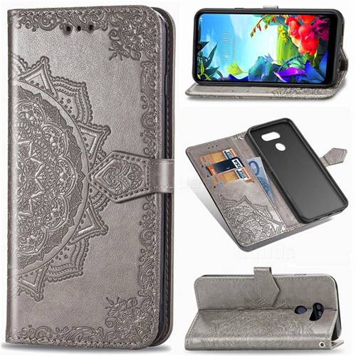 Embossing Imprint Mandala Flower Leather Wallet Case for LG K40S - Gray