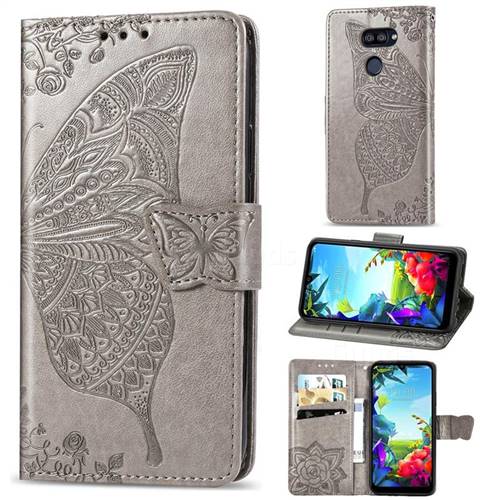 Embossing Mandala Flower Butterfly Leather Wallet Case for LG K40S - Gray