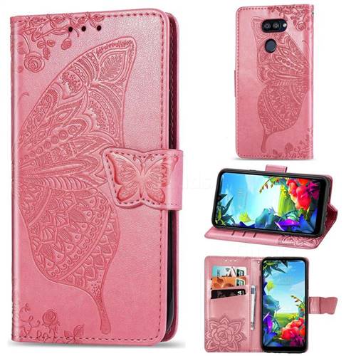 Embossing Mandala Flower Butterfly Leather Wallet Case for LG K40S - Pink
