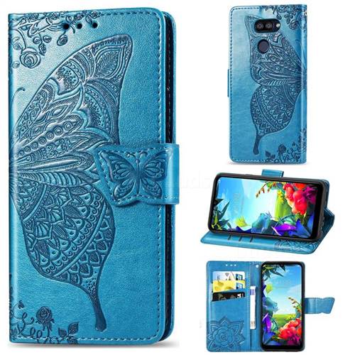 Embossing Mandala Flower Butterfly Leather Wallet Case for LG K40S - Blue