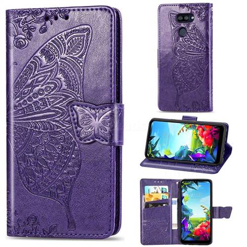Embossing Mandala Flower Butterfly Leather Wallet Case for LG K40S - Dark Purple