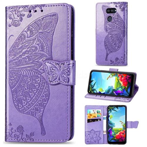 Embossing Mandala Flower Butterfly Leather Wallet Case for LG K40S - Light Purple
