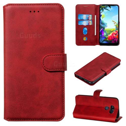 Retro Calf Matte Leather Wallet Phone Case for LG K40S - Red