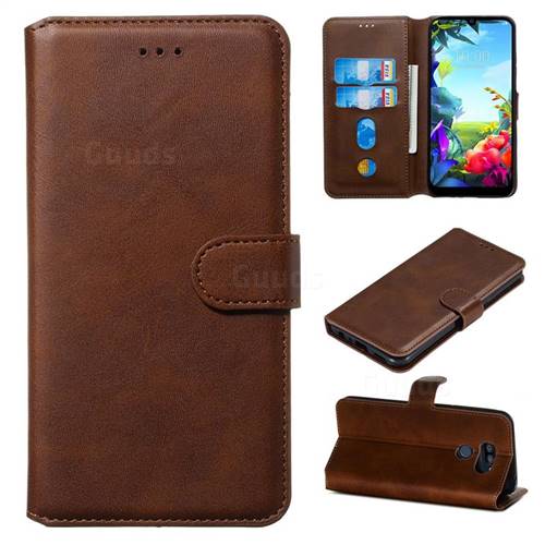 Retro Calf Matte Leather Wallet Phone Case for LG K40S - Brown