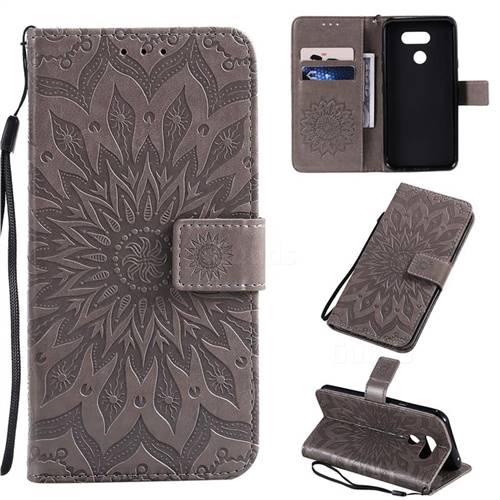 Embossing Sunflower Leather Wallet Case for LG K40S - Gray