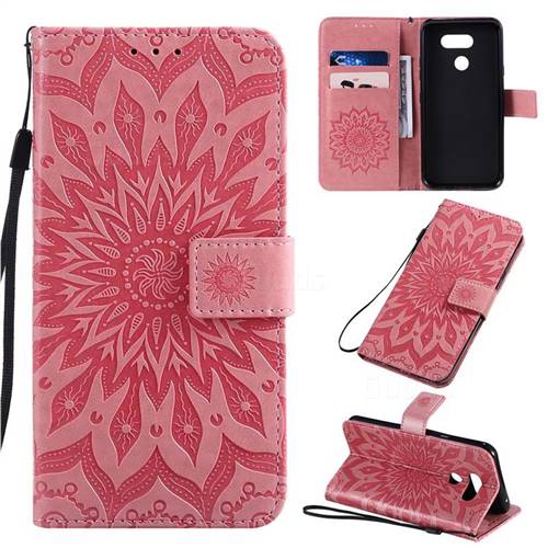 Embossing Sunflower Leather Wallet Case for LG K40S - Pink